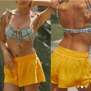NWT Anthropologie Linen Pucker Micro Shorts in Orange Size Small